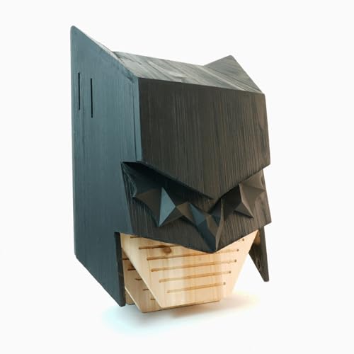 Caped Hero Bat House for Outdoors - Wooden Large Three Chamber Box Perfectly Designed to Attract Bats, Weather-Resistant (Black, 3 Chamber)