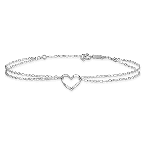 14K White Gold Double Strand Heart 9 Inch Plus 1 Anklet Love Fine Jewelry For Women Gifts For Her #TOP2