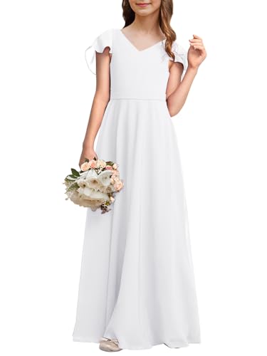 Kids Junior Bridesmaid Dresses Chiffon Flower Girl Dress for Teen Girl Long Party Pageant Gowns