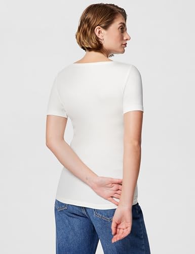 Tommy Hilfiger Damen T-Shirt Kurzarm 5X2 Rib Slim Fit, Weiß (Ecru), L – Ansicht 4