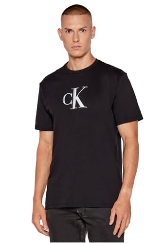 Calvin Klein Camiseta de Manga Corta Hombre Center Monogram Classic de algodón, Negro (Black), S