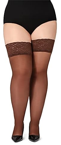 Bellivalini Damskie Pończochy Samonośne z Koronką Plus Size 40 DEN BLV-1127 (Cappuccino, 3XL)