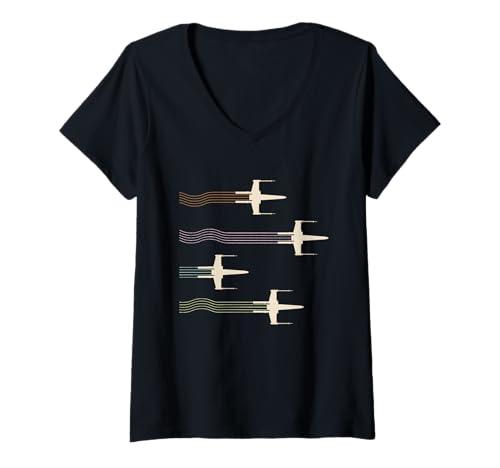 T-shirt Star Wars col V à motif X-Wing Starfighters pour femme en coton
