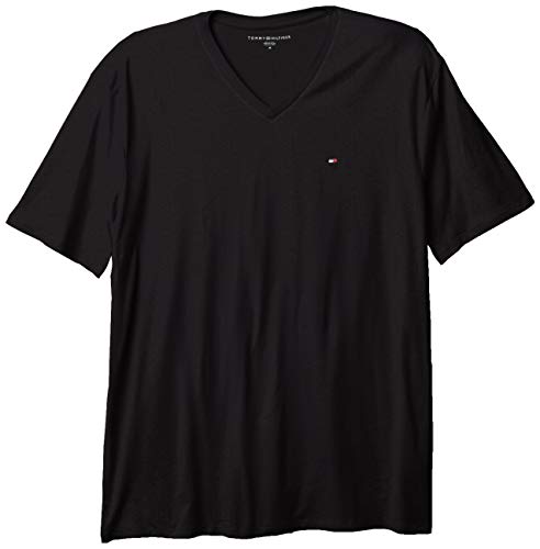 Tommy Hilfiger mens Tommy Hilfiger Men's Short Sleeve V Neck T Shirt, Th Deep Black, Large US
