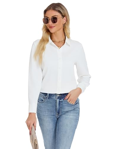JTD Women's Button Down Shirts Long Sleeve Collared Blouses Wrinkle-Free Work Office Casual Chiffon Top2