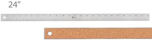 AcuritStainless Steel Ruler Cork Back Measuring Ruler, Used for Drafting, Measuring, Drawing, Art - 24 Inch Ruler