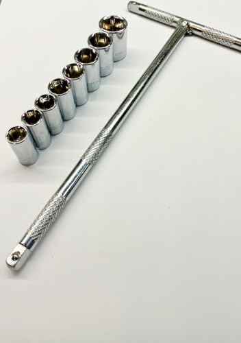 Image of 7mm 8mm 9mm 10mm 11mm 12mm 13mm and 14mm Sockets, T Handle with 1 /4 Drive with 8 Sockets, Hex Socket Spanner Set