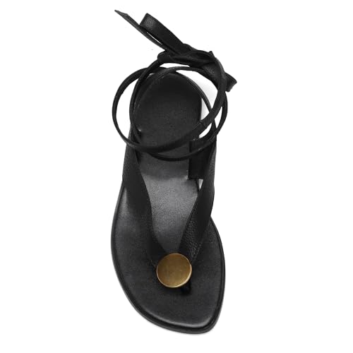 Strap Flip Flop Flat Sandals for Women with Metal Circular Ankle Strappy Ladies Fashion Cute Summer Thong Sandals Dressy.