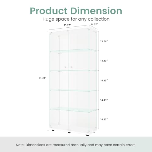 Image of Beauty4U White Glass Display Cabinet, 5-Shelf Curio Cabinet