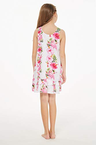 Girl Hawaiian Tank Ruffle Edge Dress in Pink Hibiscus Vine2