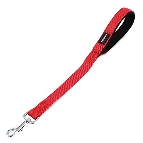 HAPPY HACHI Laisse Courte pour Chien 46 cm Moyenne et Grande avec Poignée Rembourrée, Sangle Double en Nylon Laisse de Dressage d'animal Domestique (L, Rouge) Cover