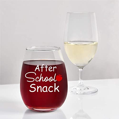 Teacher Gift - After School Snack Stemless Wine Glass 15Oz, Teacher Wine Glass For Preschool, Elementary, High School Teacher, Professor, Gift Idea For Teacher Appreciation Day, Retirement, Christmas #TOP1