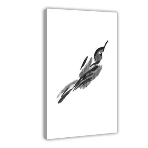 Peinture à l'encre aquarelle japonaise oiseaux et animaux : lot de 8 toiles déco chambre 30x45