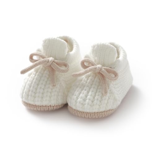 LAWKUL Baby Booties Knit Newborn Shoes Cozy First Walkers Infant Toddler Boots for Boy Girls 0-3 Months White
