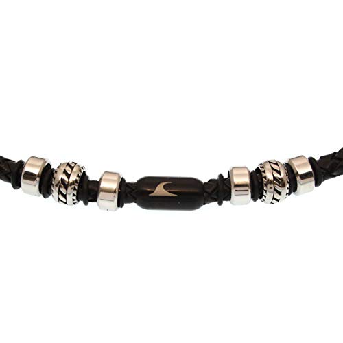 WAVEPIRATE® Echt Leder-Halskette Steel F Schwarz/SW 51 cm Edelstahl-Verschluss in Geschenk-Box Surfer Männer Herren Cover