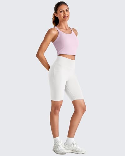 Image of G4Free Barefeel Cropped Workout Tops for Women Built in Bra Removable Padded Longline Sports Bras Racerback Yoga Tops