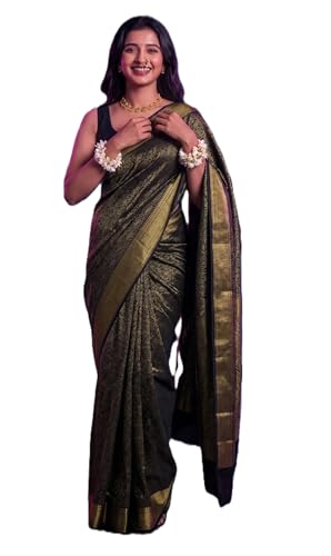 Image of Flosive inchWomen's Soft Silk Banarasi Style Saree with Rich Pallu, Gold Zari Work, Elegant Saree with Blouse Piece inch