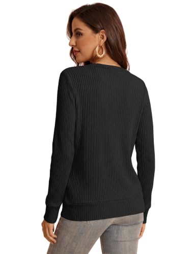 SENBATU Gilet Femme, Cardigan Court Femme, Col Rond Pull Noir L – vue 3