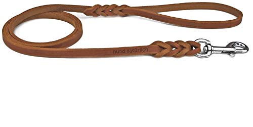 Fettlederleine geflochten 1m, 1,35m, 2,20m mit Handschlaufe (135cm x 8mm Cognac Chrom)