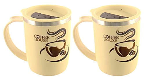 Image of Kuber Industries Insulated BPA Free Plastic Coffee Mug with Lid Pack of 2 (Coffee)