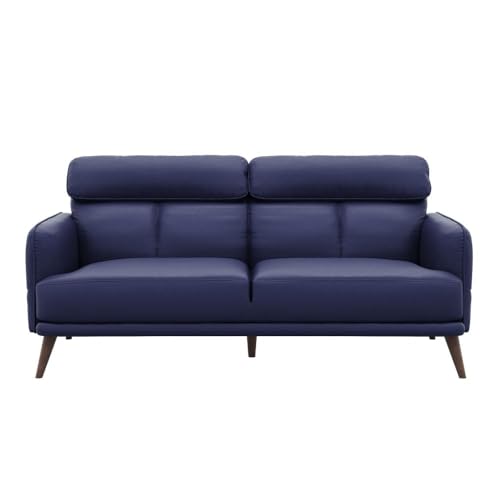 Image of Wakefit 3 Seater Sofa | 5 Year Warranty | Blue Leatherette, Neem Wood, Modern Style, Living Room, 190 x 90 x 91 cm