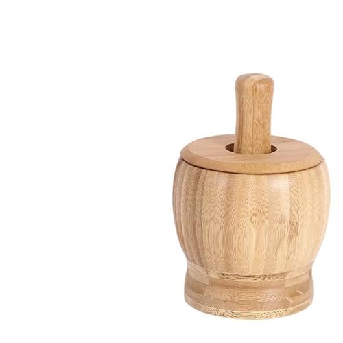 Mortero Cocina Prensa de ajo madera gran capacidad, molinillo especias, triturador Manual con mortero bambú y herramientas cocina, 460ml