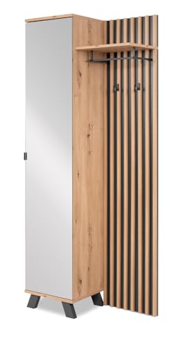 Garderobe in Eiche und grau, komplett Set Flurmöbel mit Spiegel, Kompaktgarderobe mit 3D-Lamellen, 80 x 190 cm, Industrial Design, Madem (80 cm)