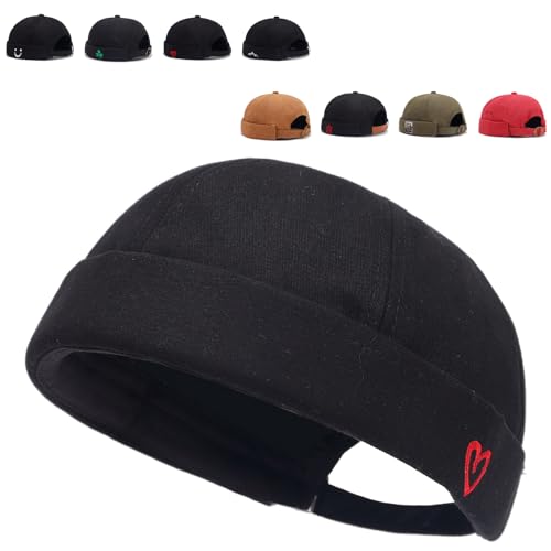 Image of Brimless Hats for Men Brimless Caps, Rolled Cuff Retro Docker Hat for Womens with Adjustable Beanie Hat