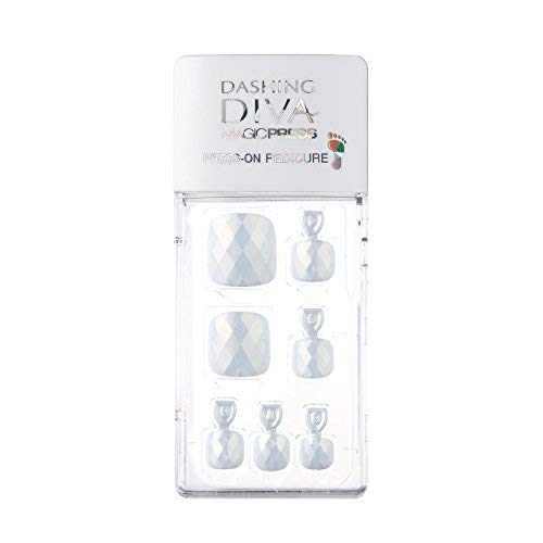 Dashing Diva Magicpress | Day to Night | Short, Square Shaped Press On Nails | Long Lasting | Pedicure (Diamond White)
