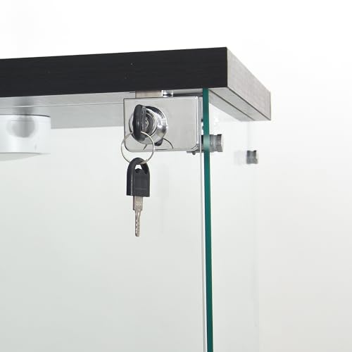 Shengrunner Frameless Glass Display Cabinet, Curio Cabinet Display Case with LED Lights and Lock, Quick-Install Floor Standing Showcase Display Shelf for Collectibles, Legos, Figures, Plants