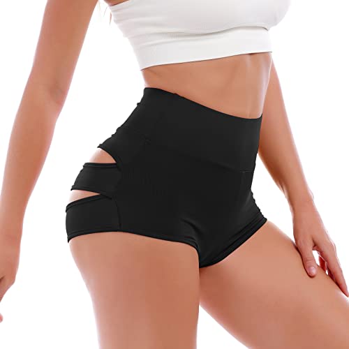 Womens High Waist Cutout Booty Shorts Strappy Scrunch Mini Hot Pants Ripped Butt Lift Yoga Sport Rave Dance Bottoms