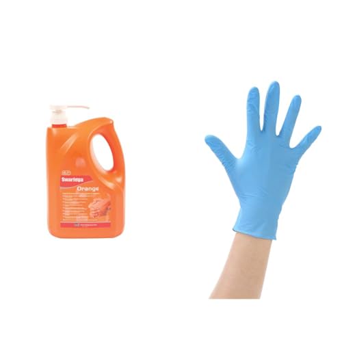 Deb Swarfega Orange Hand Wash, Solvent-Free Heavy Duty Hand Cleaner & Disposable Nitrile Gloves, Powder Free, Blue, Size M (Pack of 100 Pieces)