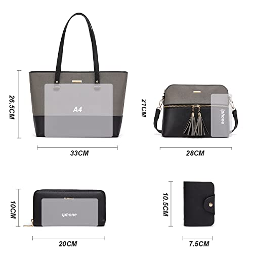 Image of Women Fashion Synthetic Leather Handbags Tote Bag Shoulder Bag Top Handle Satchel Purse Set