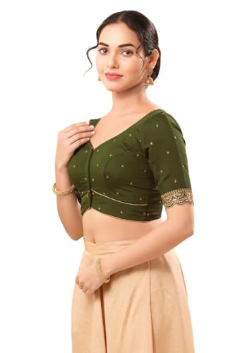 Image of Vamas Women's Silk Padded Self Design Half Sleeve Readymade Saree Blouse (X-1209.ELB)