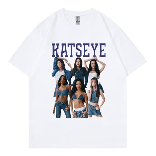 KASENFASHION Unisex Katseye Merch TShirt Retro Y2K Streetwear Baumwolle Kurzarm Damen Herren Freizeitshirt Bequem Atmungsaktiv Stylisch Geschenkidee