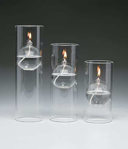 Firefly Modern Transcend Clear Glass Oil Lamp | 2 Pieces | 10-3/8 Inch Tall Hurricane Candle Holder Sleeve With Suspended, Round Bliss Oil Candle #TOP4