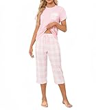 BigKing Conjunto de Pijama de Algodón para Mujer, Mangas Cortas, (MX/US, Alfa, Mediano, Regular, Regular, Rosa)