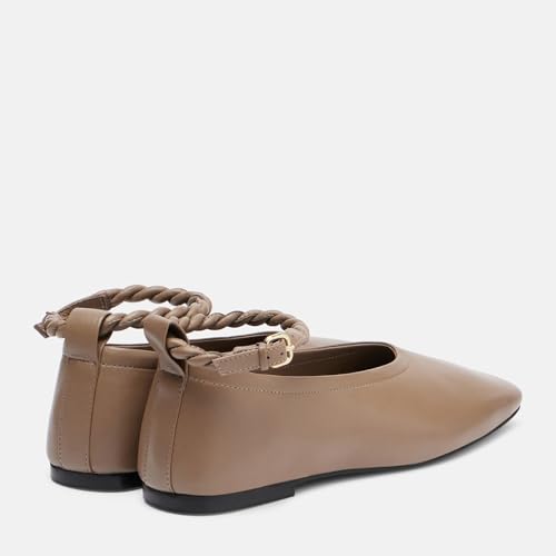 Women's Leather Ballet Flats - Square Toe Ankle Strap Buckle Comfortable Ballerina Shoes for Party & Casual Wear (Brown/Black)2