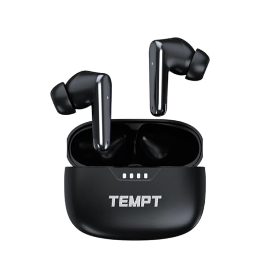 Image of TEMPT Cult Pro | 32db ANC | 8hrs on Single Charge | 13mm Bass Driver | 65ms Auto Latency, LC3 Codec | Clear Calls with Quad Mic | Wireless Earbuds Powered by OxyAcoustics | IPX5 & BT 5.3 TWS (Black) | inch65ms Auto Latency, LC3 Codec, Quad Mic Calls, OxyAcoustics, IPX5, BT5.3 TWS
