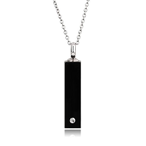 Quiges Memorial Urna de Cremación Colgante de Acero Inoxidable Cilindro de Barra Negro con Collar de Eslabones de Cadena Ajustable 46 a 52 cm Cover