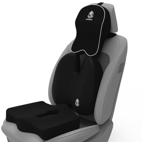 Image of MRRON Memory Foam Posture Corrector Car Seat Cushions Combo | Orthopedic Backrest, Coccyx Cushion & Neckrest | Ergonomic Lumbar Comfort Seat Cushion | (Black, Backpro)