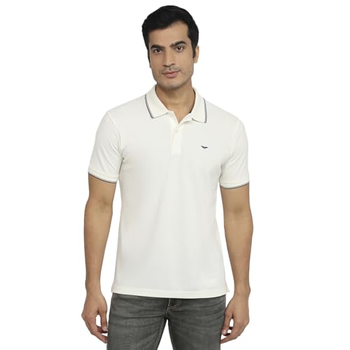 Image of Park Avenue Men Slim Fit Solid Pattern Cotton Polyester Blend Half Sleeve Polo Neck Casual T-Shirt