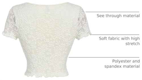 Verdusa Women's Cute Lace Crop Tops Bow Square Neck Tops Short Sleeve Fairy Going Out Crop Tops Apricot Medium by Verdusa - Used condition - US$18.01