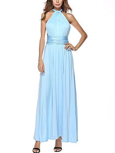 PERSUN Damen convertible multi way wrap maxi kleid lange partei griechische kleider klein kornblumenblau