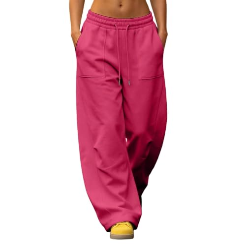 Pantalones de chándal para mujer de pierna ancha y cintura alta con bolsillos