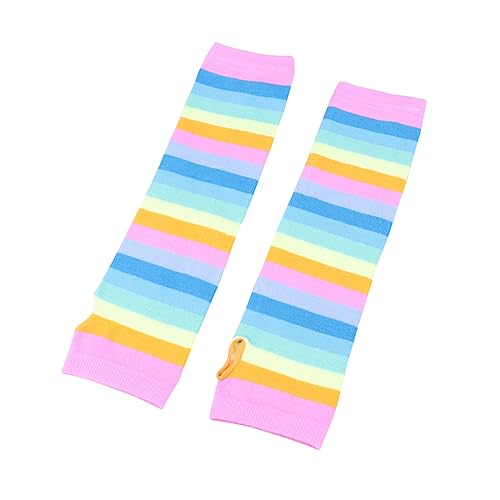 CLISPEED Rainbow Stripe Arm Sleeves 2 Pairs Cosplay Gloves Colorful Performance Dress Up Accessories for Women Fashion Cuff Arm Guards for Costume Parties