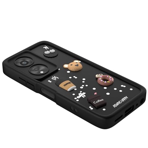 Image of Bintage Cute Fun Taddy| 3D Ball Bear| Donut| Coffee Rubber Case Camera Protection Back Cover Compatible for Oppo A38 4G - Black
