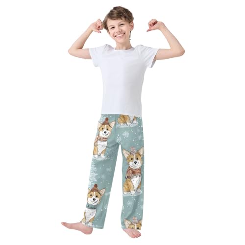 Corgi Dog and Trees Boys Long Pants Soft Trousers Elastic Waist Kids Lounge Bottoms with Pockets S-XL3