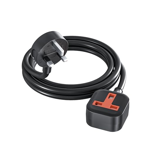 Aubiwe 1 Meters Extension Lead Outdoor Heavy Duty Extension Cord with One-Piece Moulded Design Plug And Cable Leak-Proof Single Plug Socket 13A Weatherproof for Garden Garage Workshop Use Black