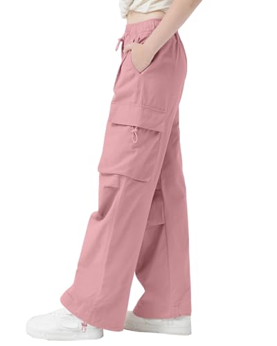 Image of AOWKULAE Girls Cargo Pants Casual Drawstring Jogger Sportswear Parachute Pants